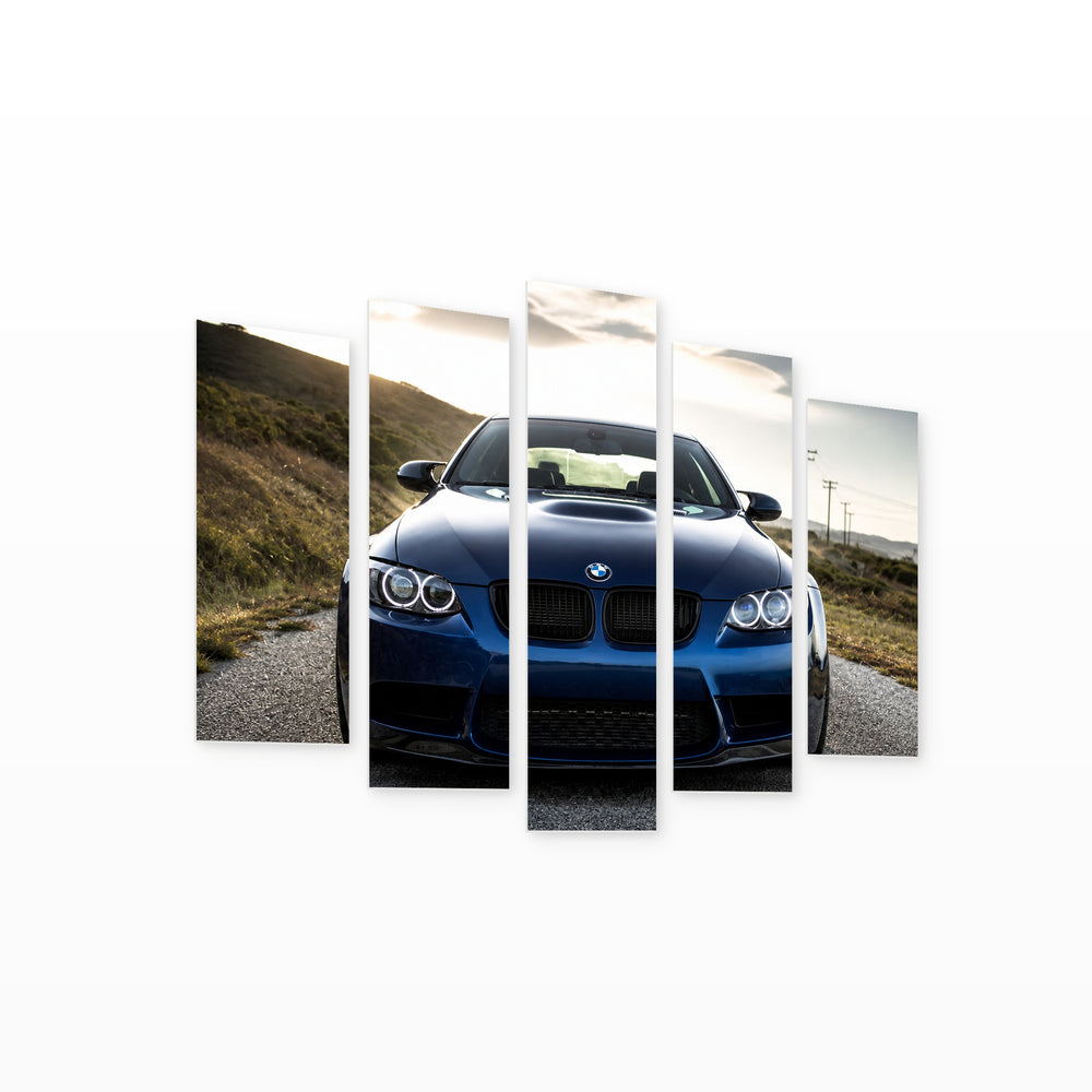 BMW M3 Blue Motion Study — five-panel wall art on white background in perspective | 5wallart 56055 M1