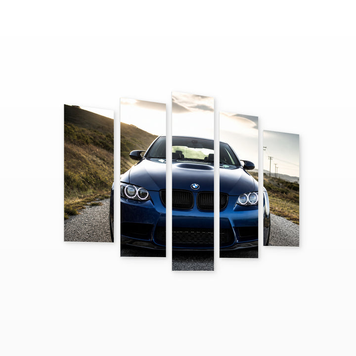 BMW M3 Blue Motion Study — five-panel wall art on white background in perspective | 5wallart 56055 M1