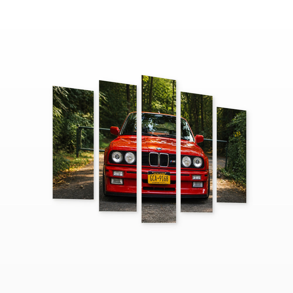 BMW E30 M3 with Vintage Character — five-panel wall art on white background in perspective | 5wallart 56060 M1