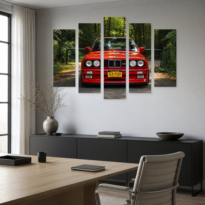 BMW E30 M3 with Vintage Character — five-panel wall art in frontal interior | 5wallart 56060 M3