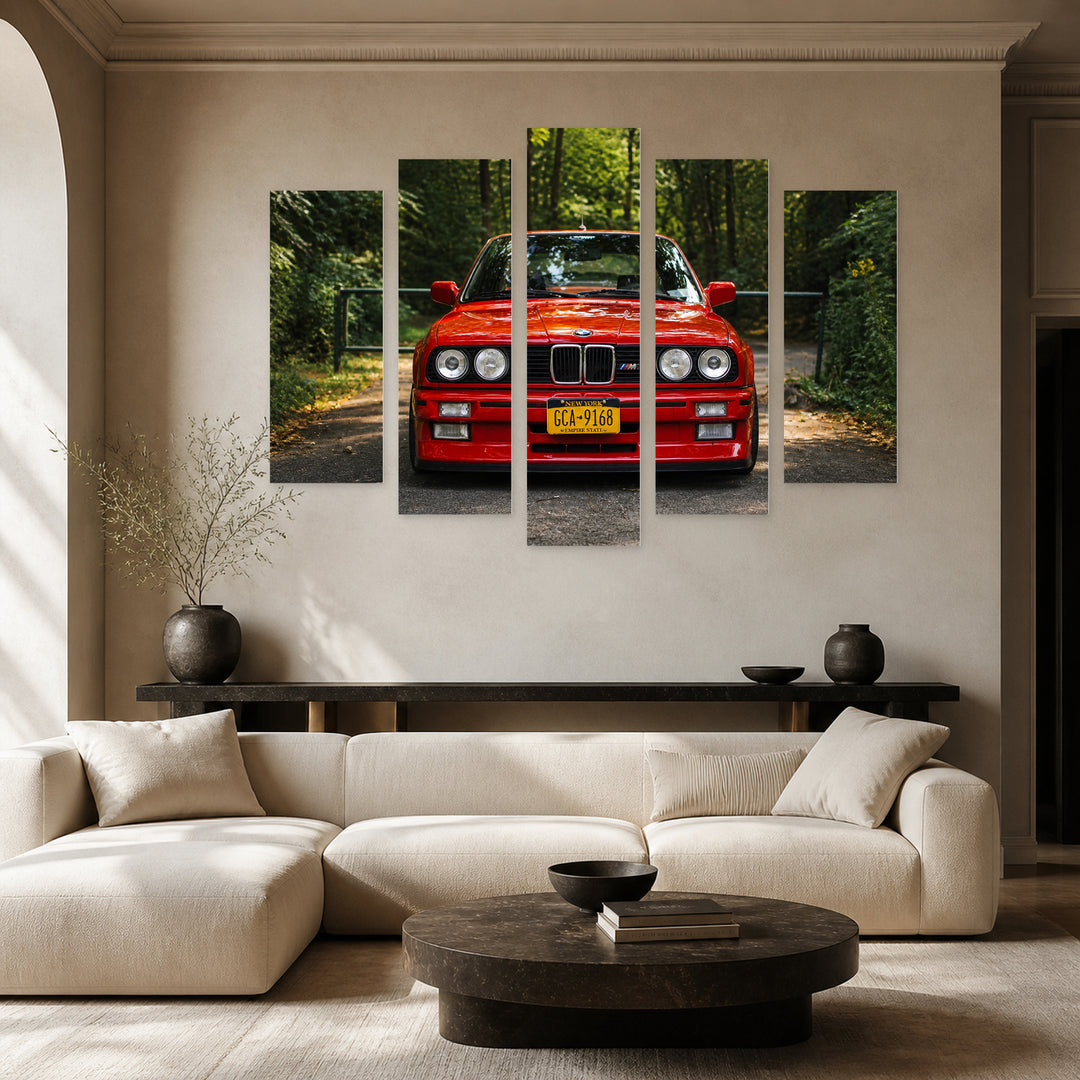 BMW E30 M3 with Vintage Character — five-panel wall art in alternate frontal interior | 5wallart 56060 M4