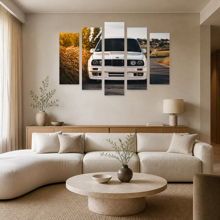 BMW 325 E30 with Vintage Character — five-panel wall art in alternate frontal interior | 5wallart 56062 M4