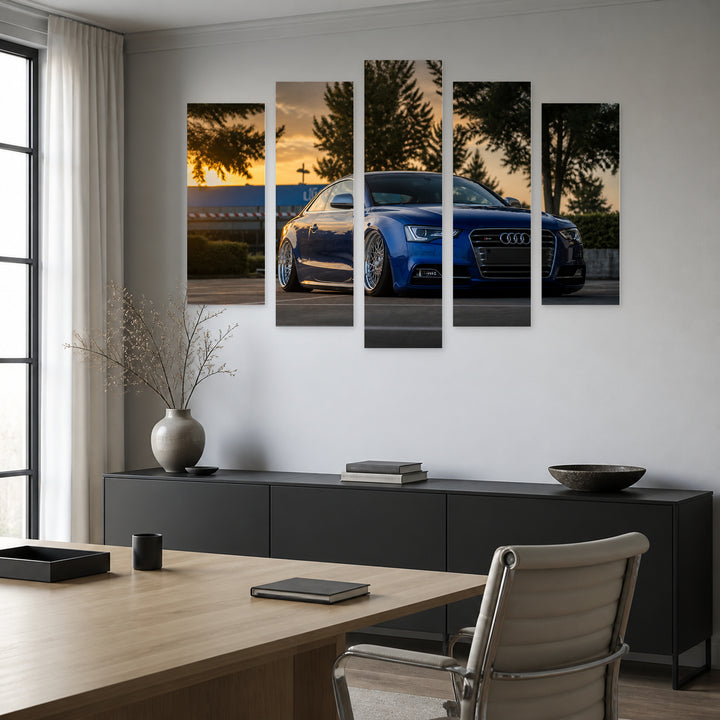 Audi S5 with Dramatic Contrast — five-panel wall art in alternate frontal interior | 5wallart 56065 M4