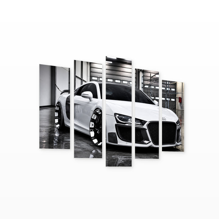 Audi R8 White in Serene Light — five-panel wall art on white background in perspective | 5wallart 56067 M1