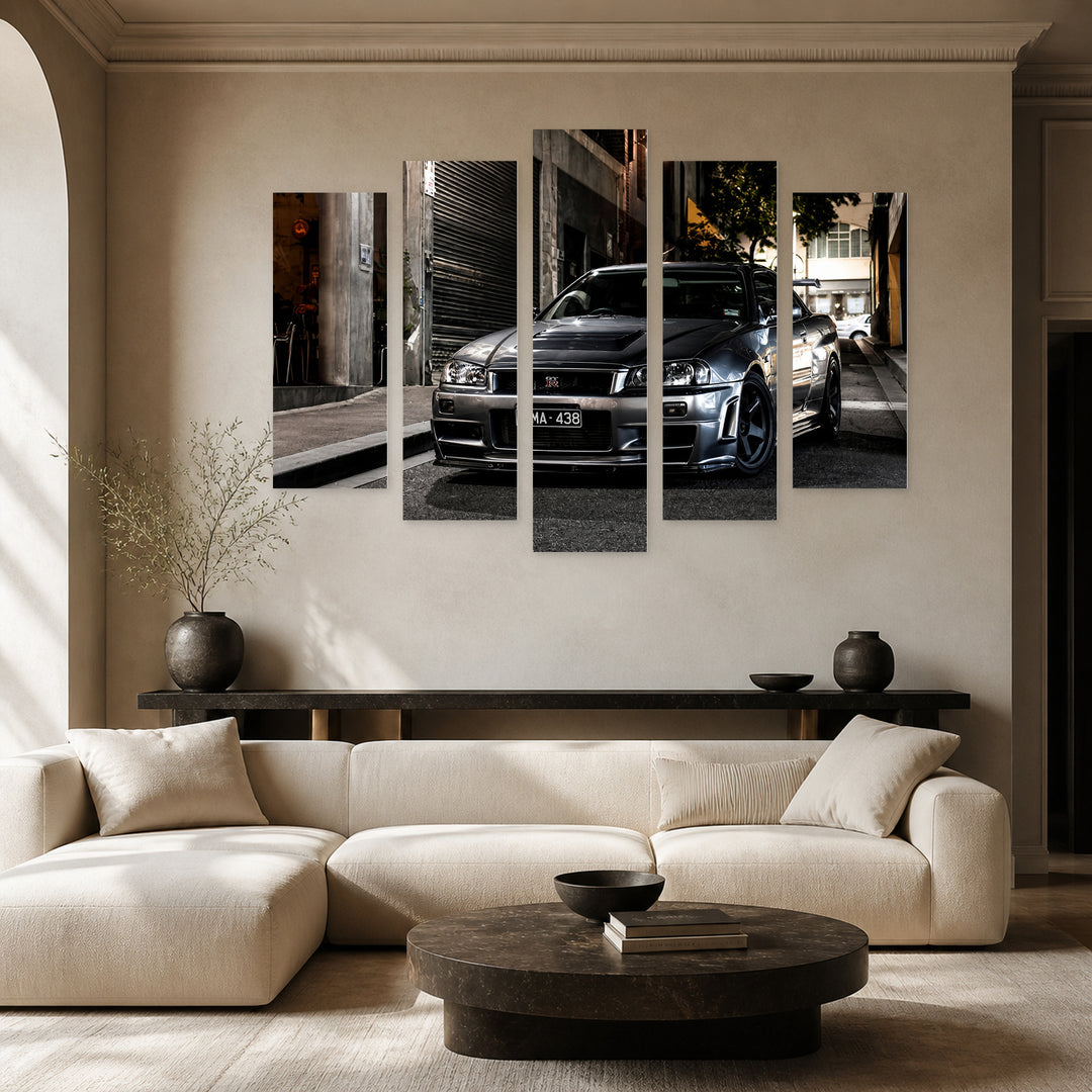 Nissan Skyline Gray Urban Panorama — five-panel wall art in frontal interior | 5wallart 56071 M3