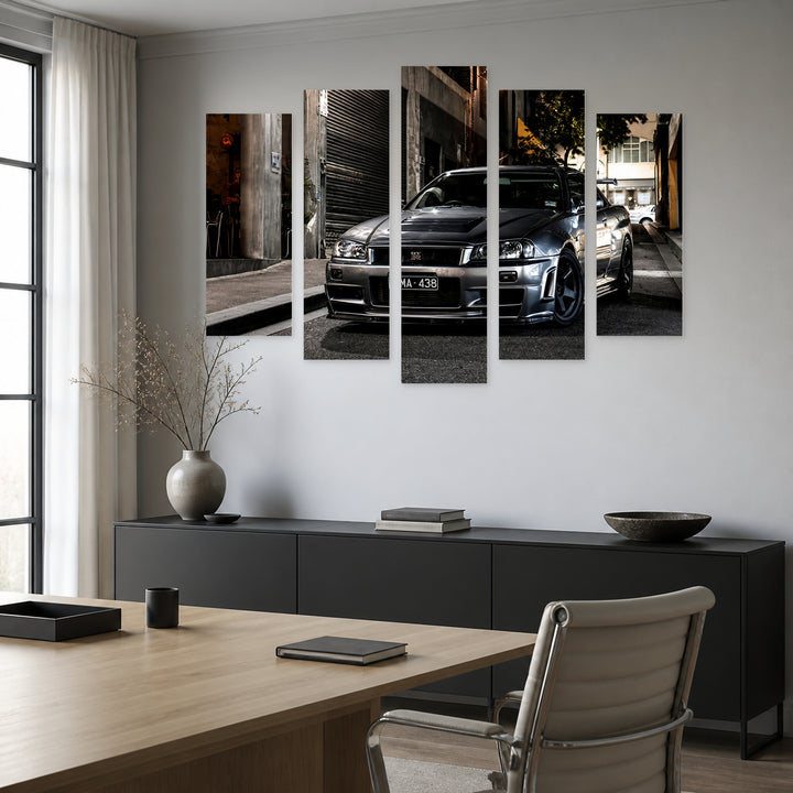 Nissan Skyline Gray Urban Panorama — five-panel wall art in alternate frontal interior | 5wallart 56071 M4