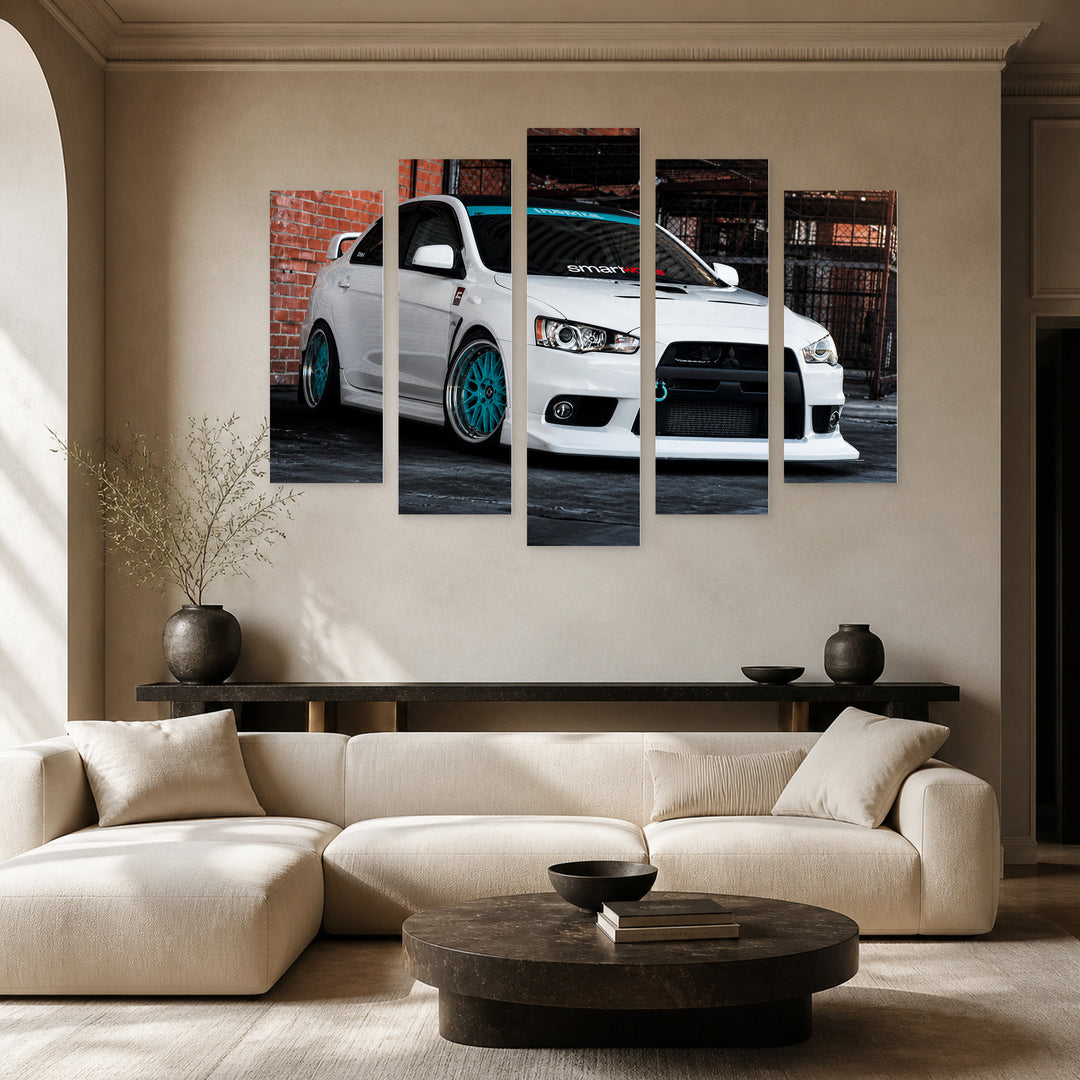 Mitsubishi Lancer Evo 10 with Geometric Rhythm — five-panel wall art in alternate frontal interior | 5wallart 56072 M4