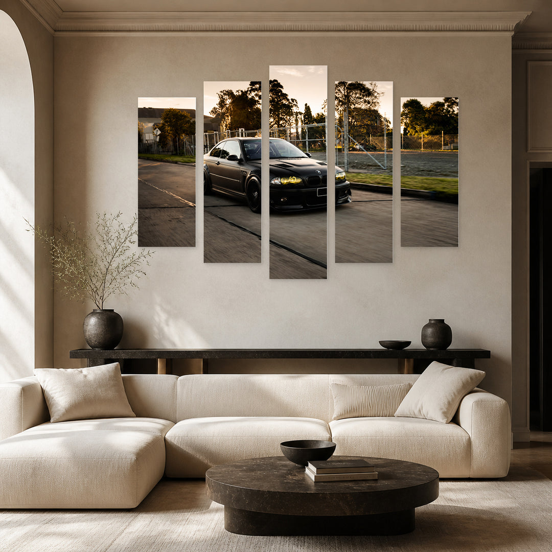 BMW M3 E46 with Geometric Rhythm — five-panel wall art in frontal interior | 5wallart 56075 M3