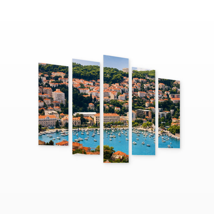 Dubrovnik with Dreamlike Atmosphere — five-panel wall art on white background in perspective | 5wallart 56077 M1