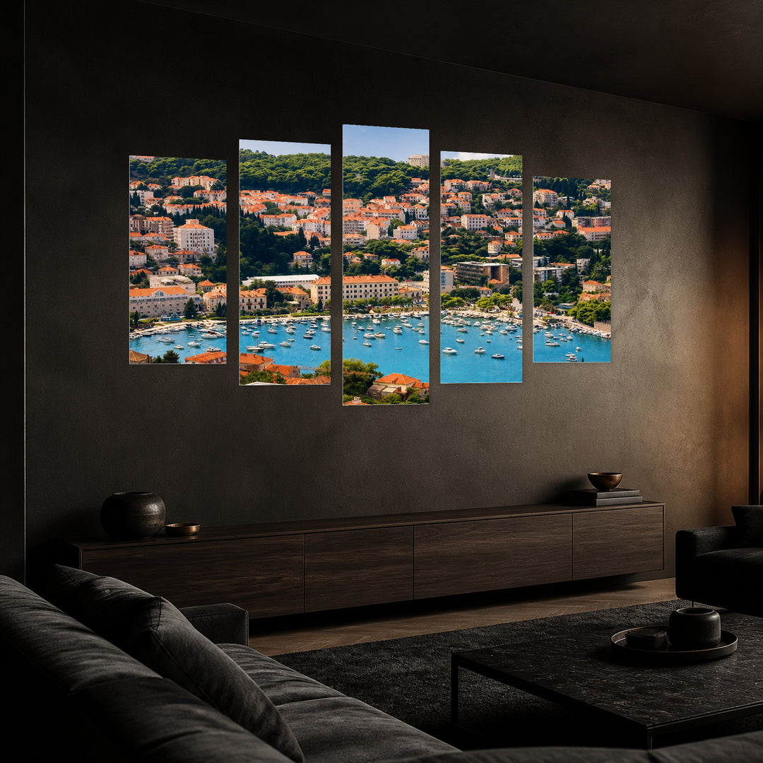 Dubrovnik with Dreamlike Atmosphere — five-panel wall art in perspective interior | 5wallart 56077 M2