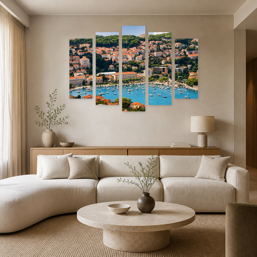 Dubrovnik with Dreamlike Atmosphere — five-panel wall art in frontal interior | 5wallart 56077 M3