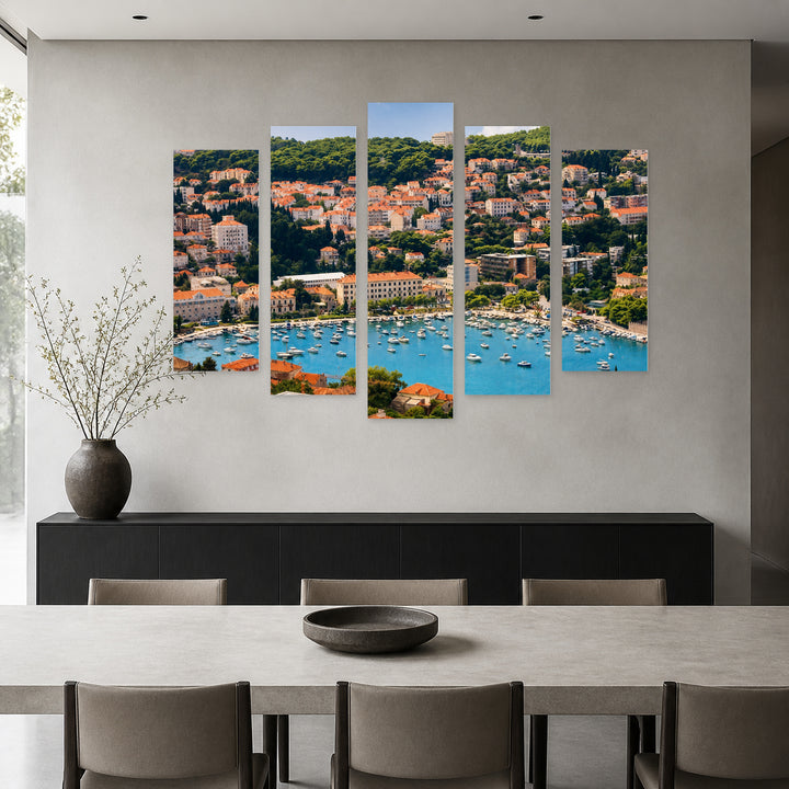 Dubrovnik with Dreamlike Atmosphere — five-panel wall art in alternate frontal interior | 5wallart 56077 M4