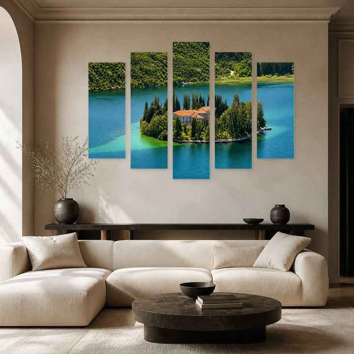 Monastery in Croatia in Serene Light — five-panel wall art in frontal interior | 5wallart 56095 M3