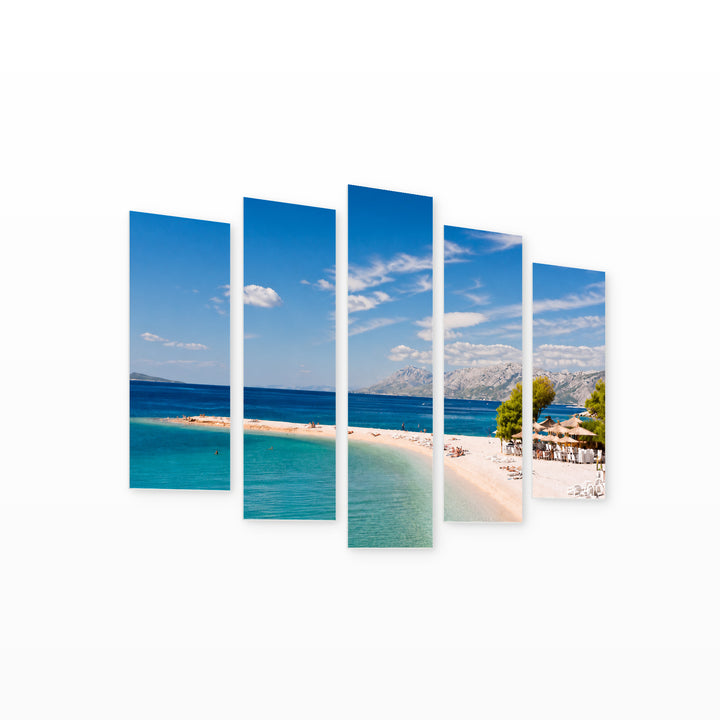 Beach in Makarska in Serene Light — five-panel wall art on white background in perspective | 5wallart 56100 M1