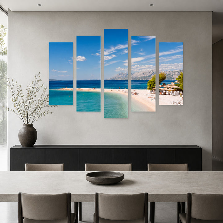 Beach in Makarska in Serene Light — five-panel wall art in frontal interior | 5wallart 56100 M3