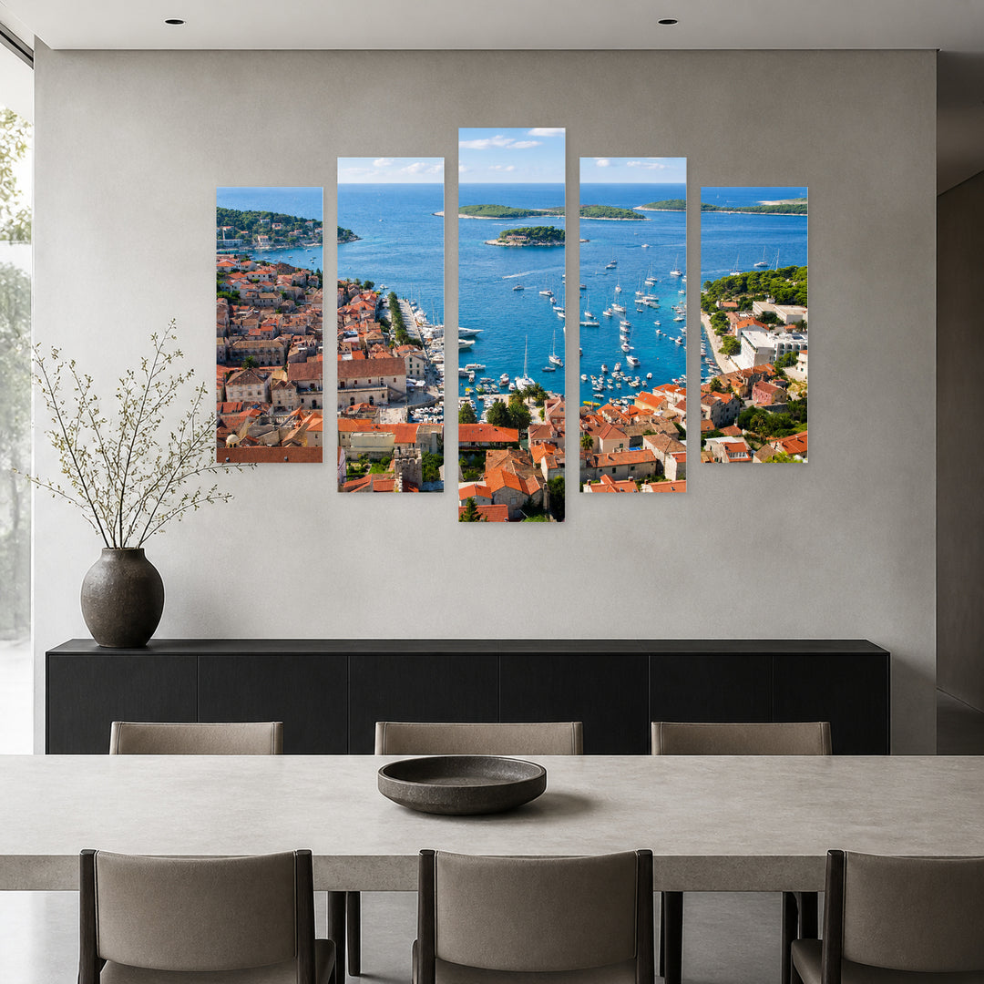 Hvar and Surrounding Islands in Serene Light — five-panel wall art in alternate frontal interior | 5wallart 56103 M4