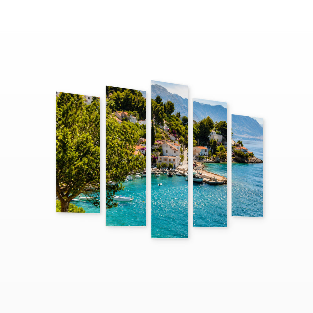 Adriatic Bay in Serene Light — five-panel wall art on white background in perspective | 5wallart 56104 M1
