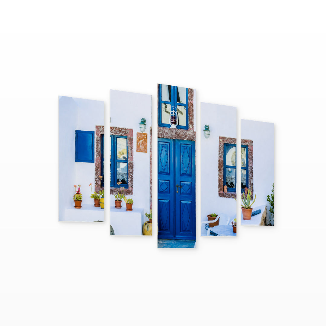 Blue Door in Vivid Color — five-panel wall art on white background in perspective | 5wallart 56106 M1