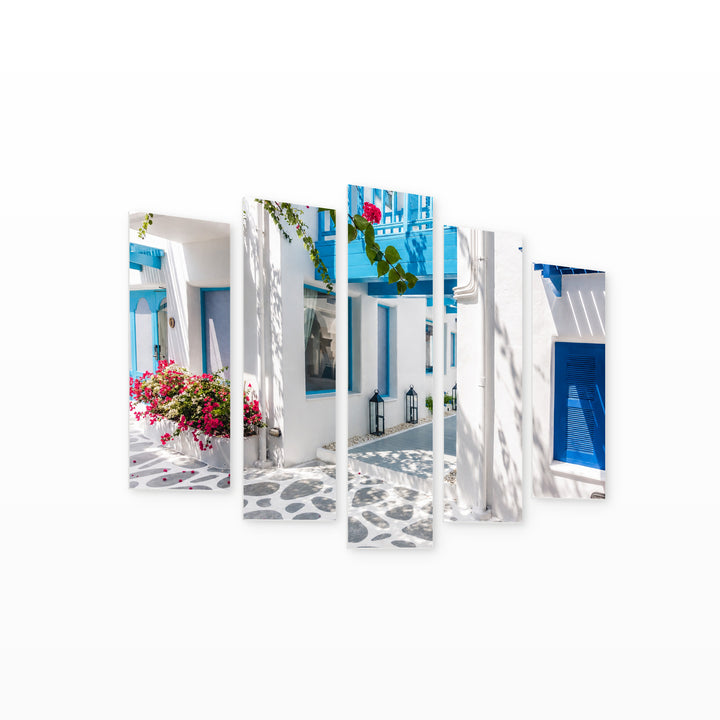 Greek Architecture in Serene Light — five-panel wall art on white background in perspective | 5wallart 56116 M1