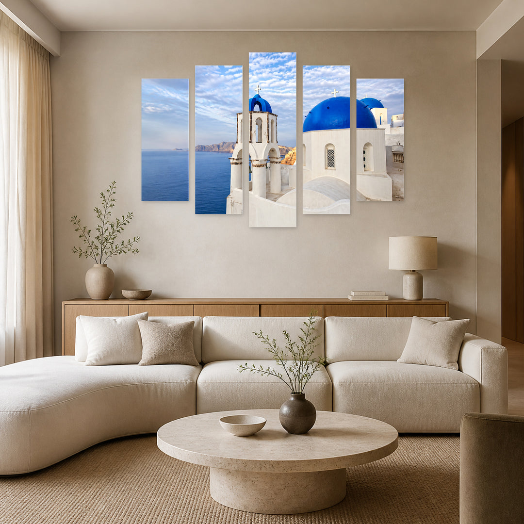 Santorini Island, Greece in Winter — five-panel wall art in frontal interior | 5wallart 56121 M3