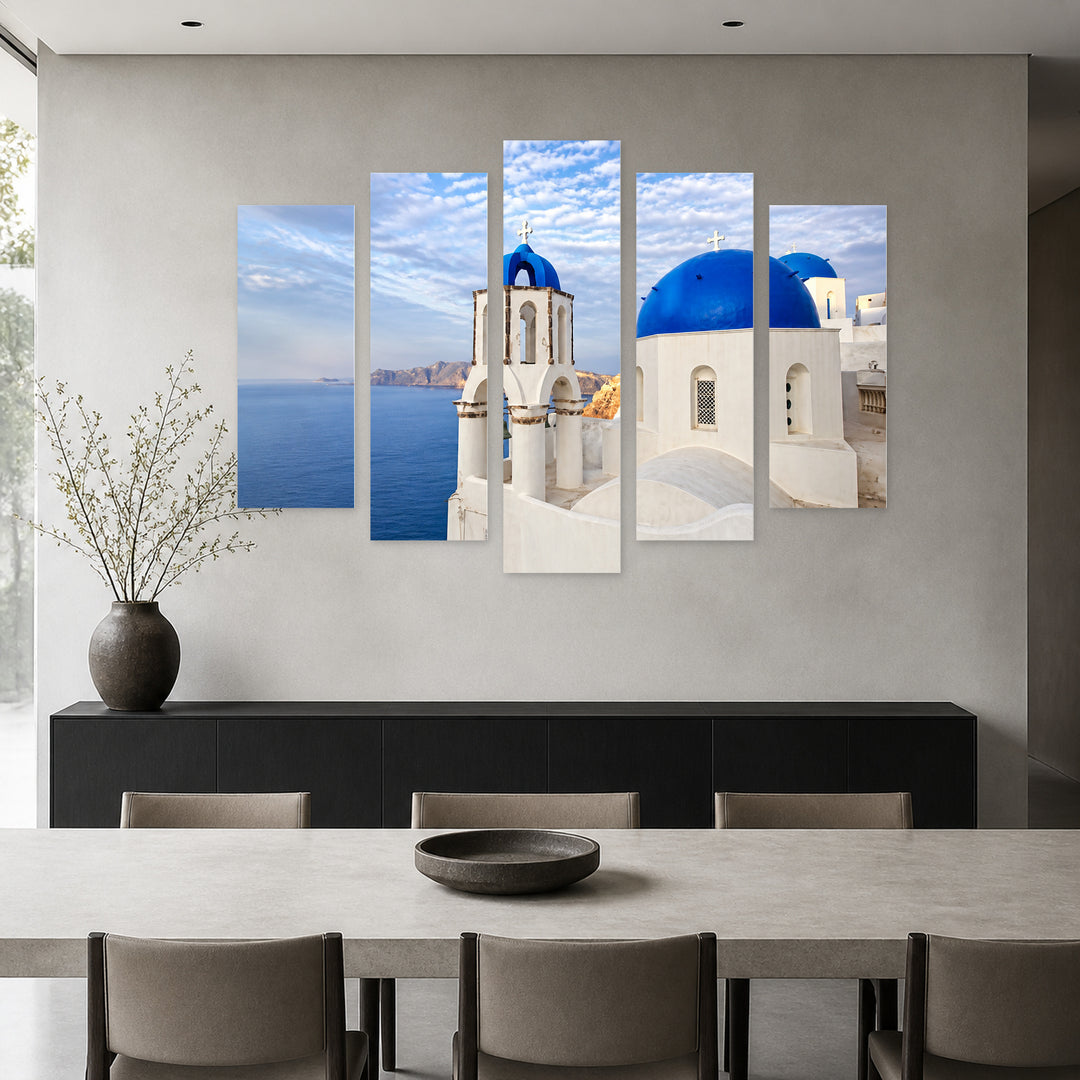 Santorini Island, Greece in Winter — five-panel wall art in alternate frontal interior | 5wallart 56121 M4