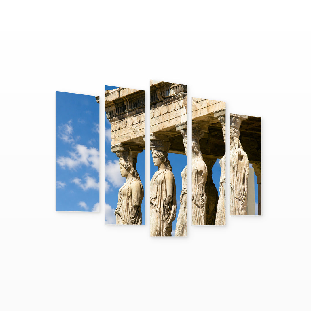 Sculptures from the Athenian Acropolis Urban Panorama — five-panel wall art on white background in perspective | 5wallart 56133 M1
