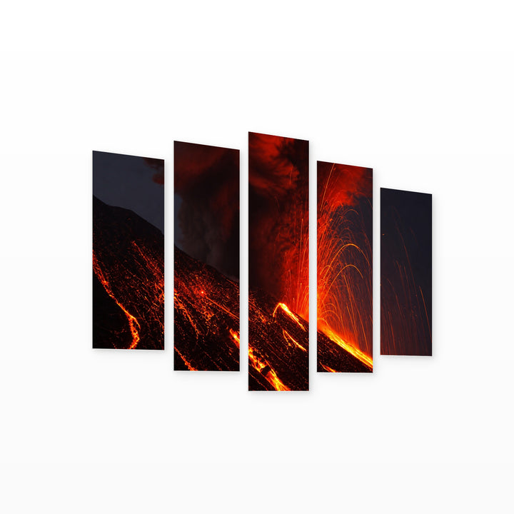 Molten Lava in Vivid Color — five-panel wall art on white background in perspective | 5wallart 56146 M1