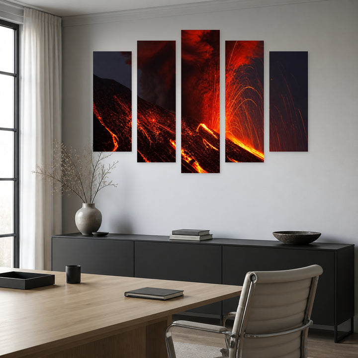 Molten Lava in Vivid Color — five-panel wall art in frontal interior | 5wallart 56146 M3