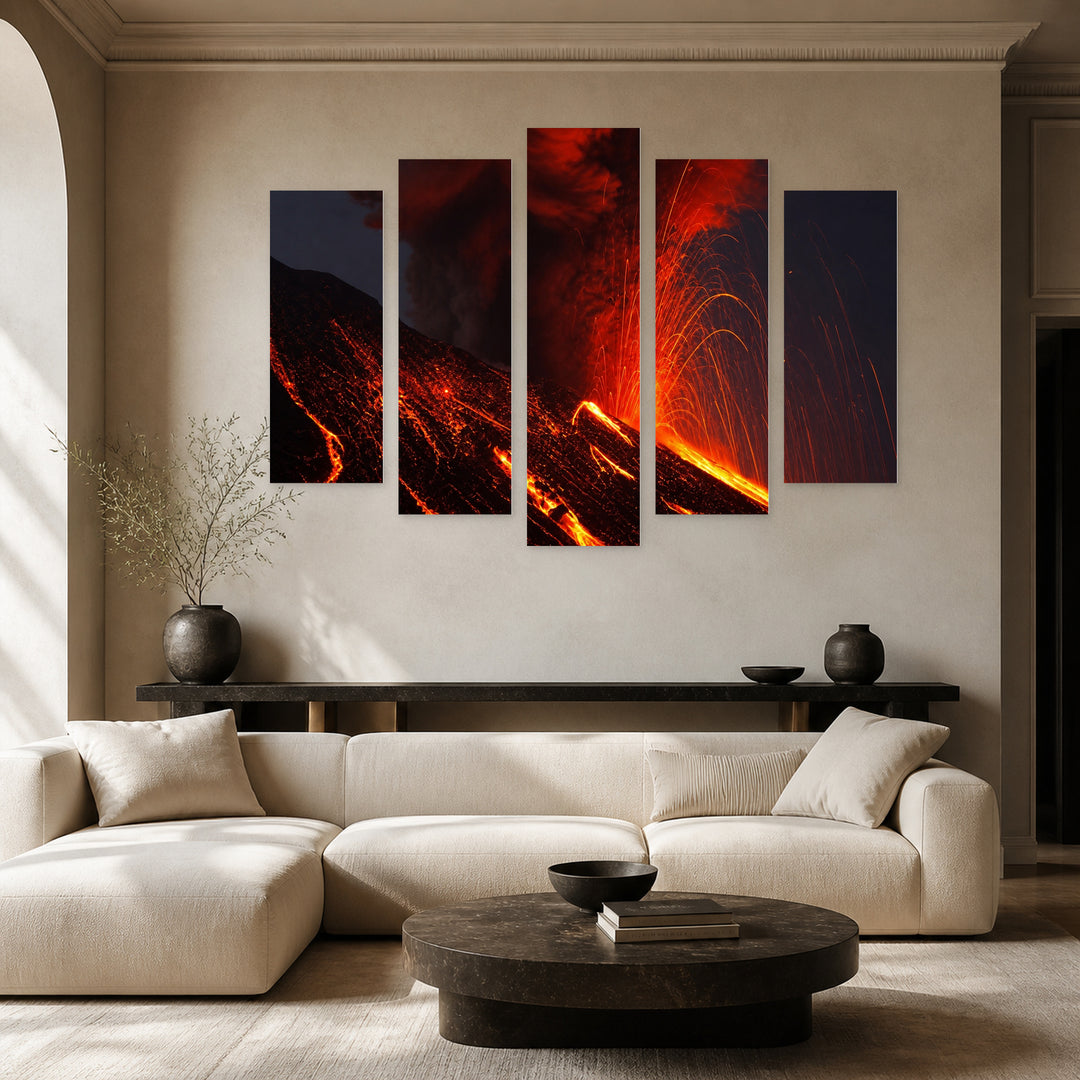 Molten Lava in Vivid Color — five-panel wall art in alternate frontal interior | 5wallart 56146 M4