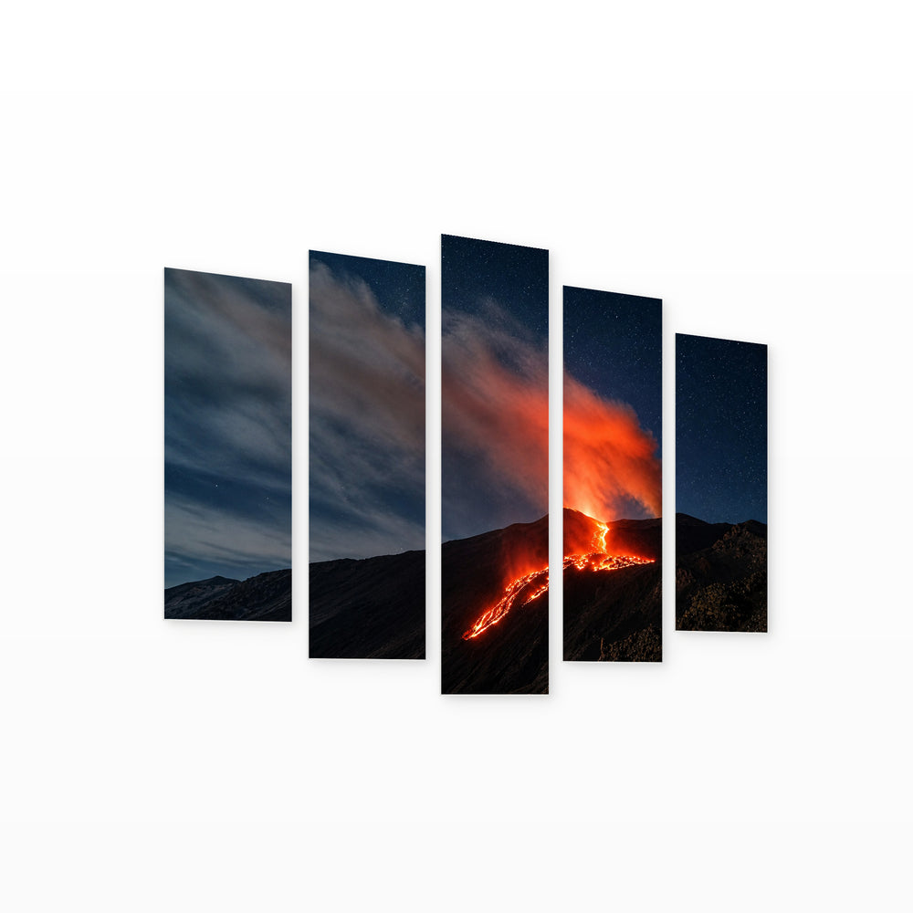 Mount Etna After Dark — five-panel wall art on white background in perspective | 5wallart 56149 M1