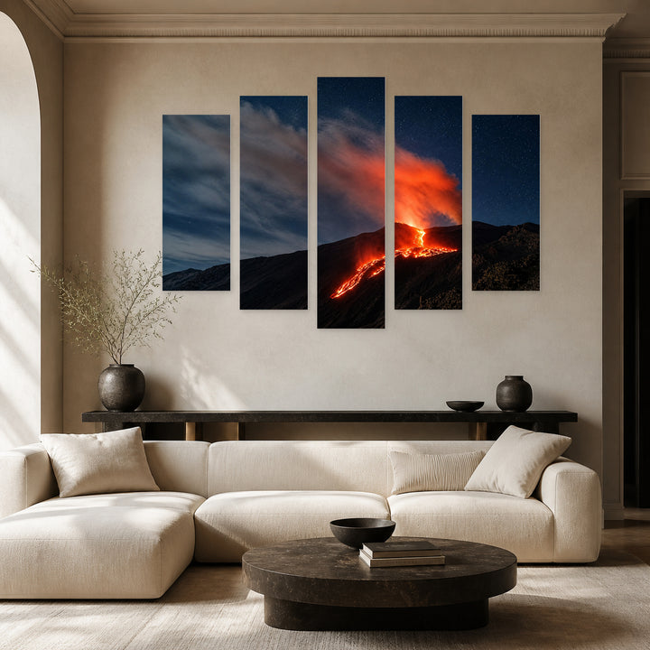 Mount Etna After Dark — five-panel wall art in frontal interior | 5wallart 56149 M3