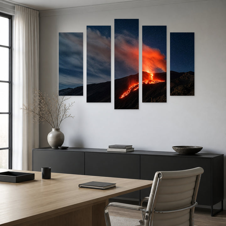 Mount Etna After Dark — five-panel wall art in alternate frontal interior | 5wallart 56149 M4