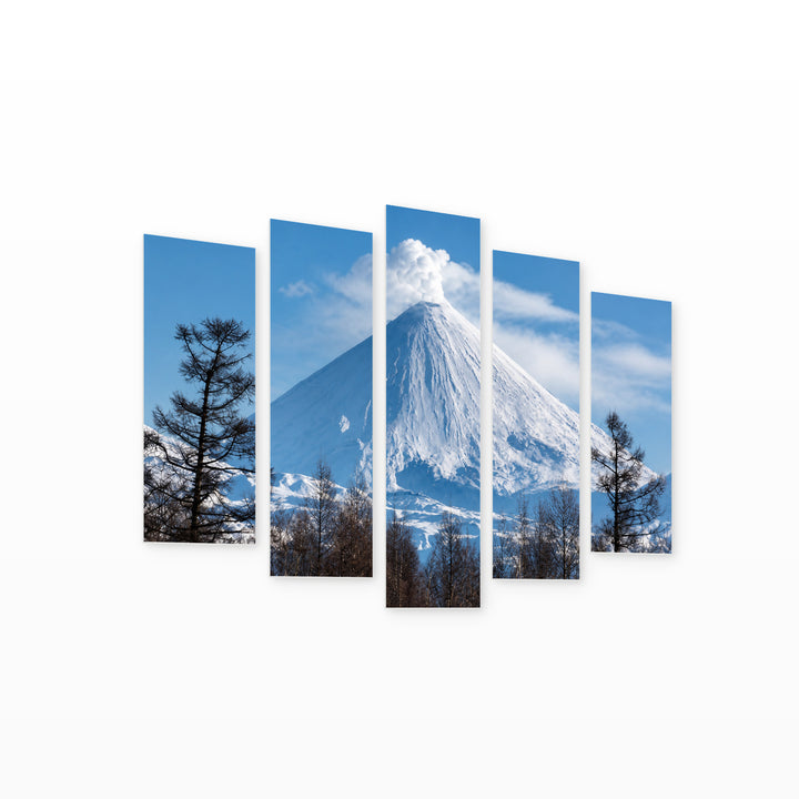 Winter Volcanic Landscape in Serene Light — five-panel wall art on white background in perspective | 5wallart 56150 M1