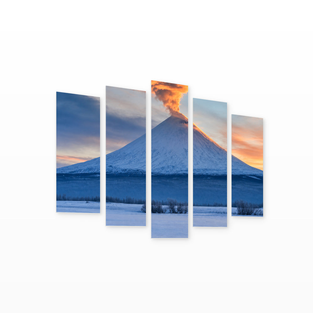 Kamchatka at Golden Sunset — five-panel wall art on white background in perspective | 5wallart 56151 M1