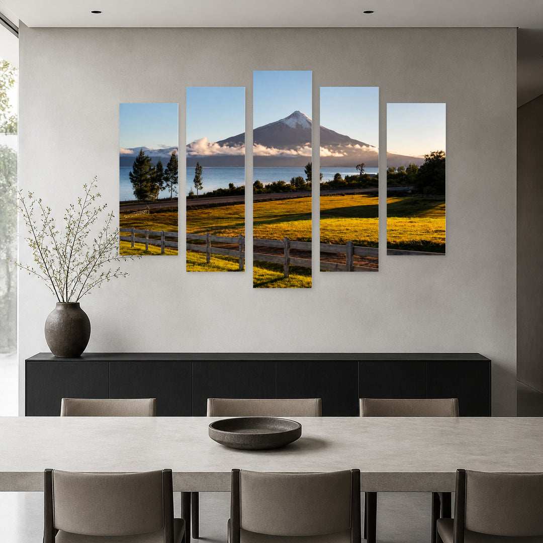 Osorno Volcano with Dramatic Contrast — five-panel wall art in frontal interior | 5wallart 56152 M3