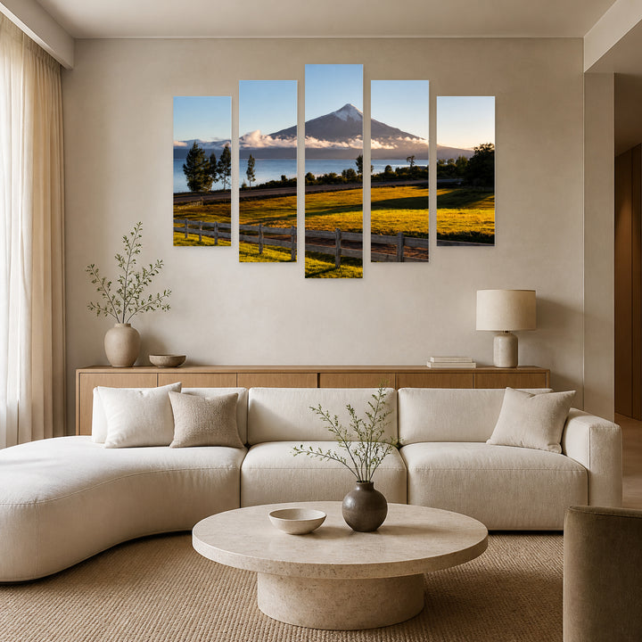 Osorno Volcano with Dramatic Contrast — five-panel wall art in alternate frontal interior | 5wallart 56152 M4