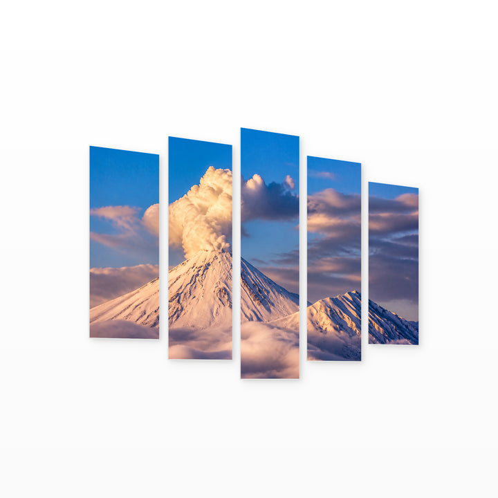 Volcano in Russia with Dramatic Contrast — five-panel wall art on white background in perspective | 5wallart 56155 M1