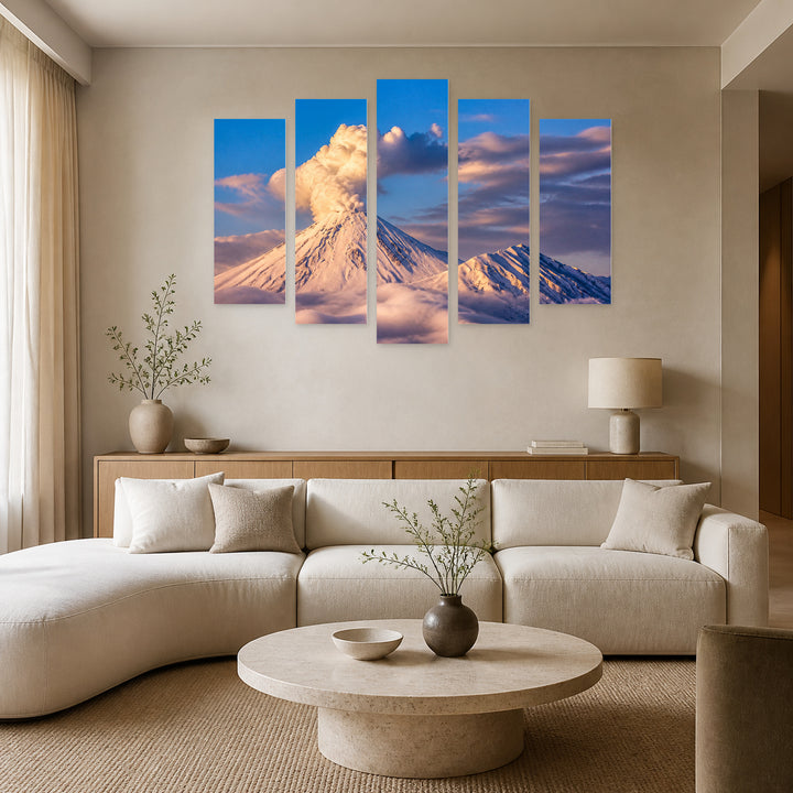 Volcano in Russia with Dramatic Contrast — five-panel wall art in frontal interior | 5wallart 56155 M3
