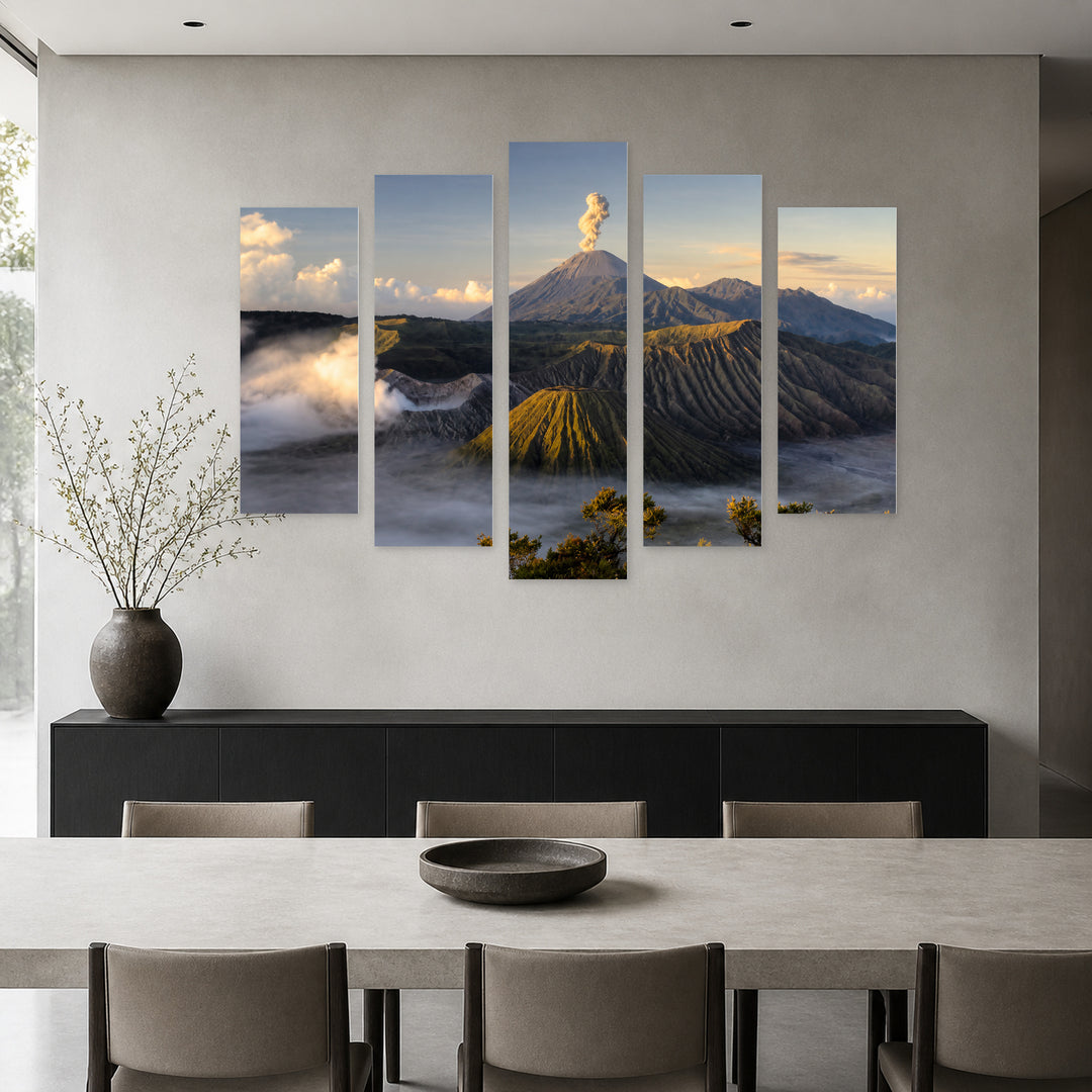 Mount Bromo Volcano in Serene Light — five-panel wall art in frontal interior | 5wallart 56160 M3