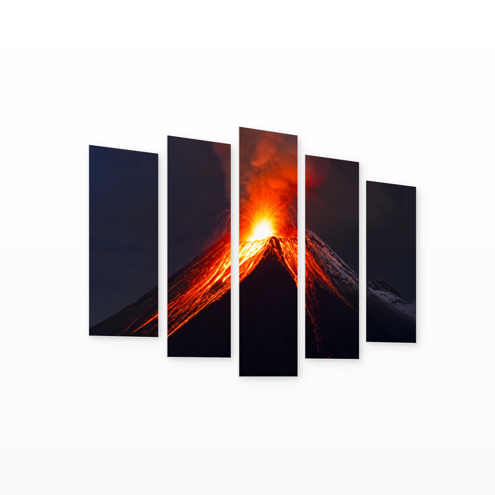 Eruption of the Tungurahua Volcano in Vivid Color — five-panel wall art on white background in perspective | 5wallart 56163 M1