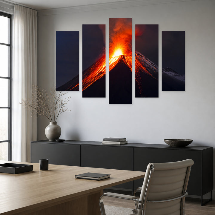 Eruption of the Tungurahua Volcano in Vivid Color — five-panel wall art in alternate frontal interior | 5wallart 56163 M4