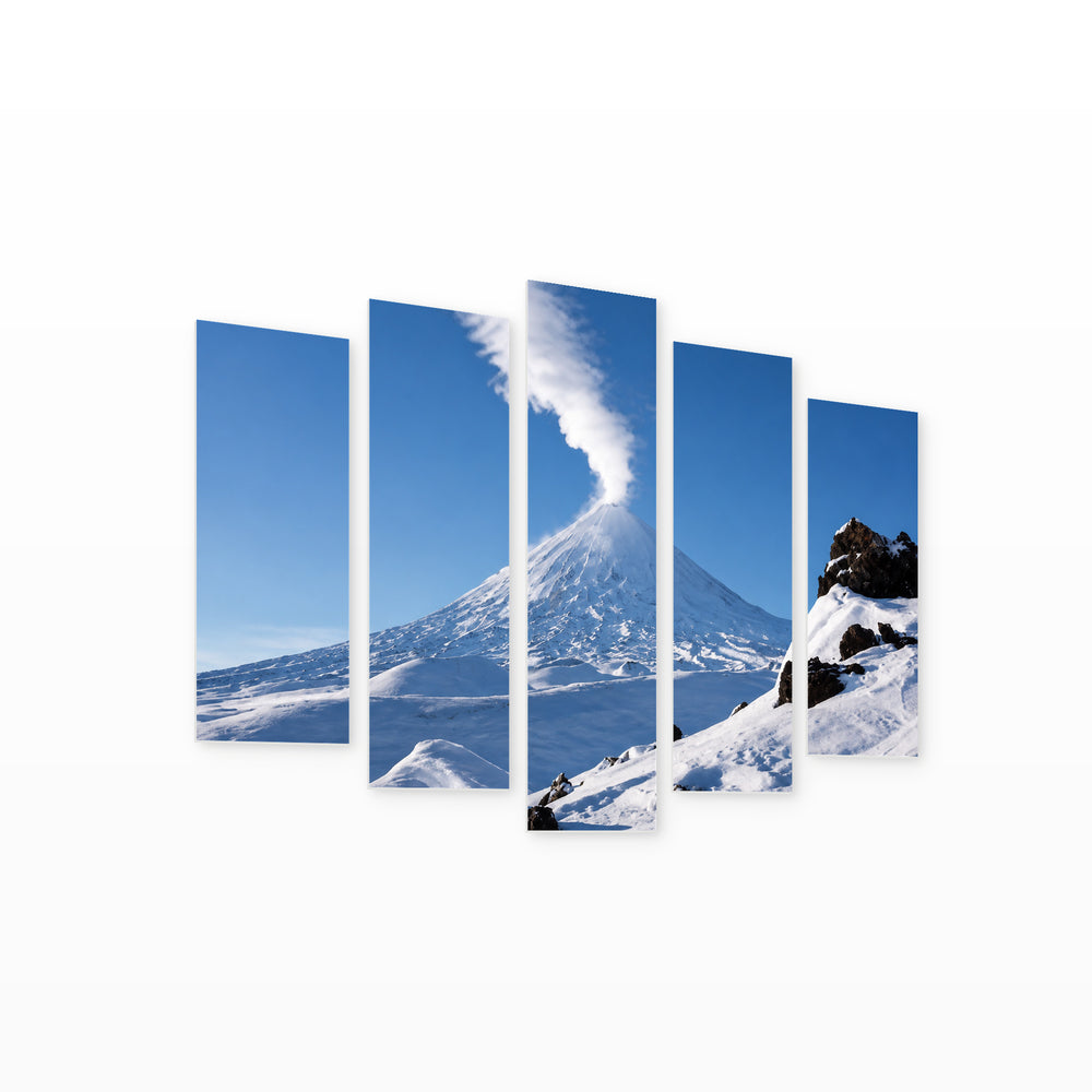 Active Volcano on the Kamchatka Peninsula Landscape Study — five-panel wall art on white background in perspective | 5wallart 56164 M1