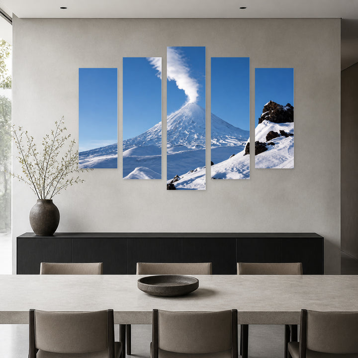 Active Volcano on the Kamchatka Peninsula Landscape Study — five-panel wall art in frontal interior | 5wallart 56164 M3