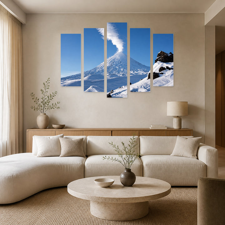 Active Volcano on the Kamchatka Peninsula Landscape Study — five-panel wall art in alternate frontal interior | 5wallart 56164 M4