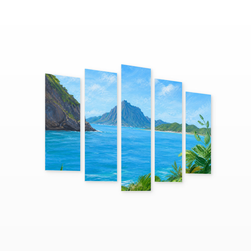 Seascape with Dreamlike Atmosphere II — five-panel wall art on white background in perspective | 5wallart 56170 M1