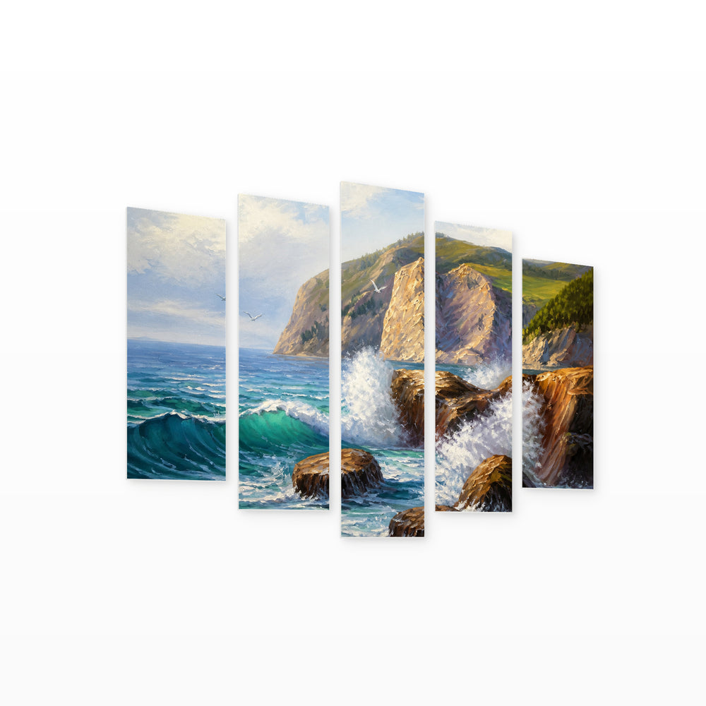 Landscape with Rocks in Serene Light — five-panel wall art on white background in perspective | 5wallart 56171 M1