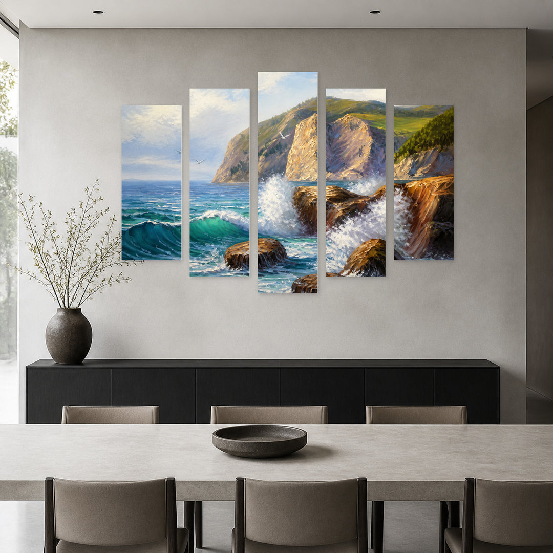 Landscape with Rocks in Serene Light — five-panel wall art in alternate frontal interior | 5wallart 56171 M4