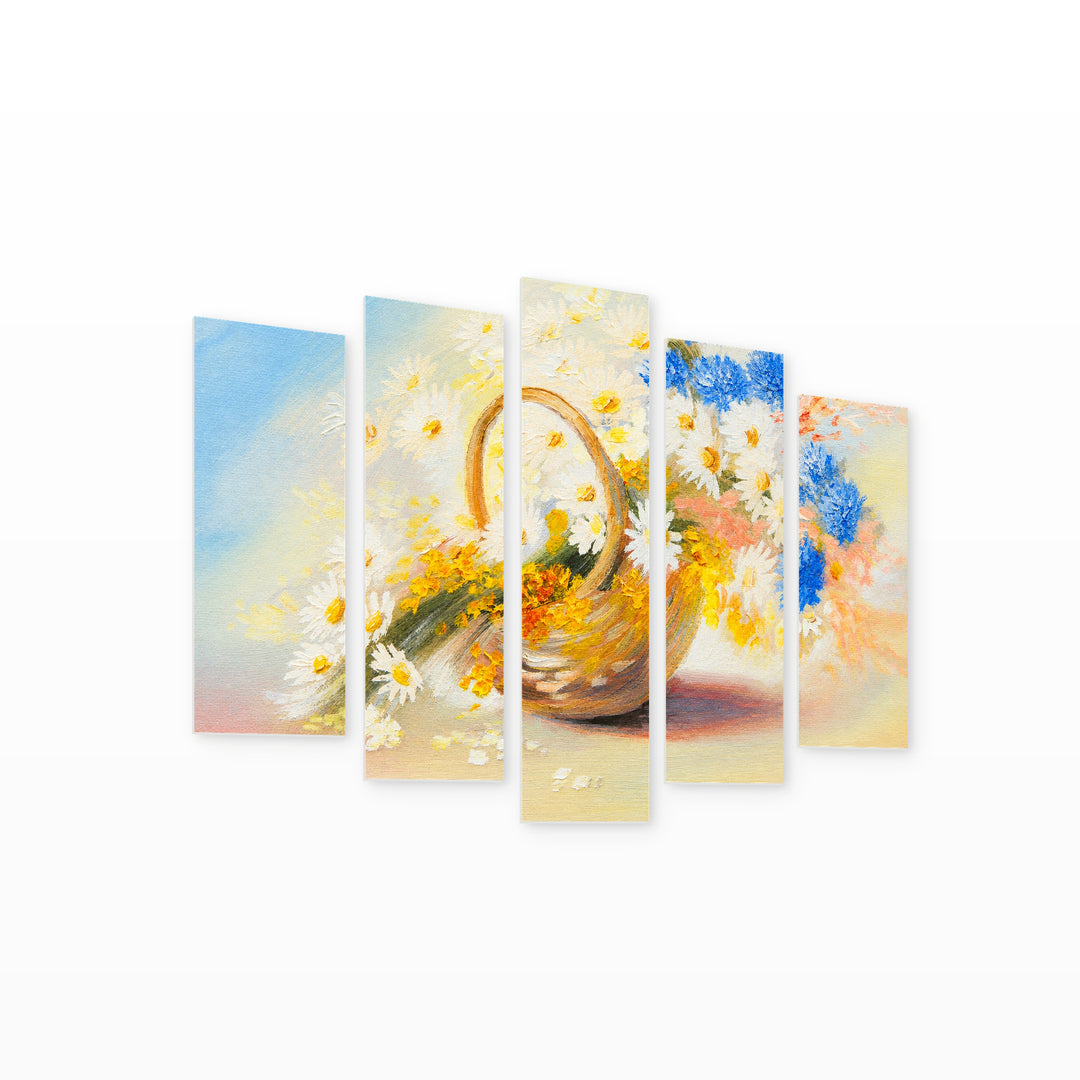 Of an Abstract Bouquet of Spring Flowers — five-panel wall art on white background in perspective | 5wallart 56180 M1