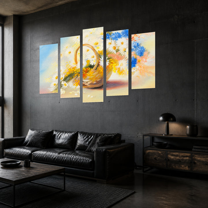 Of an Abstract Bouquet of Spring Flowers — five-panel wall art in perspective interior | 5wallart 56180 M2
