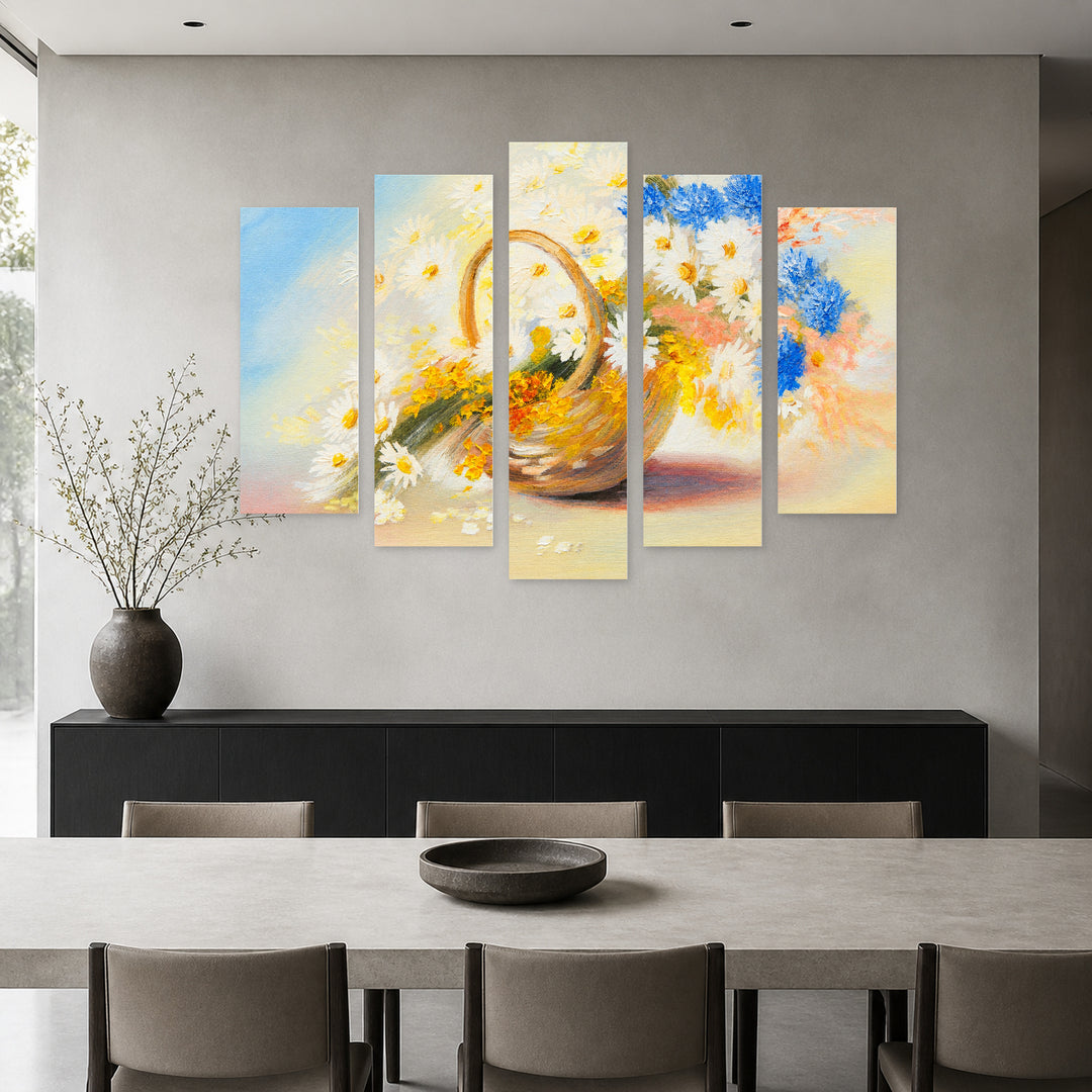Of an Abstract Bouquet of Spring Flowers — five-panel wall art in frontal interior | 5wallart 56180 M3